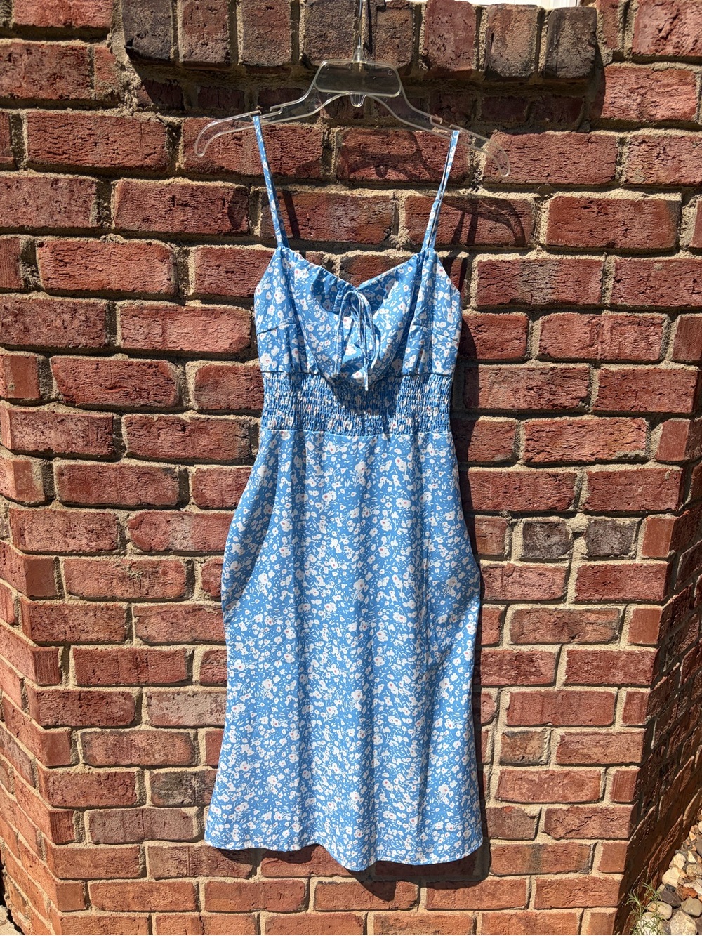Blue Floral Tie-Front Midi Dress